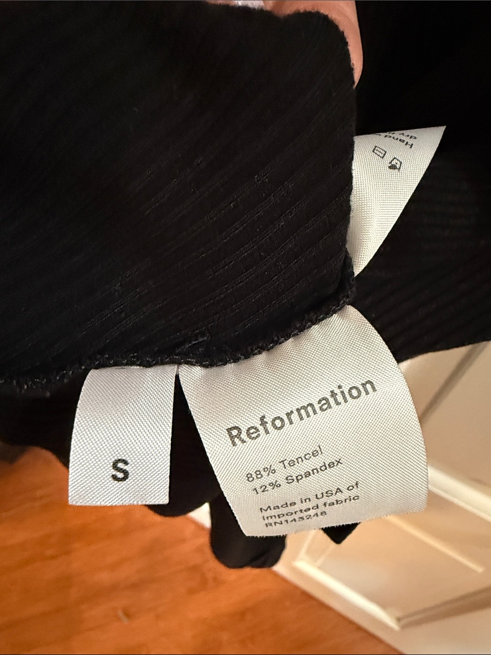 Reformation Black Ribbed V-Neck Button Mini Dress - Picture 2 of 3